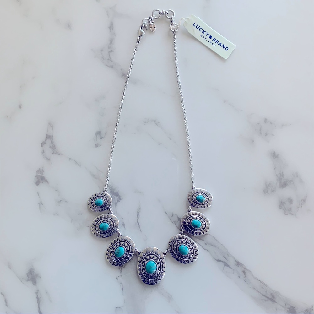 NWT Lucky Brand Silvertone and Turquoise Necklace